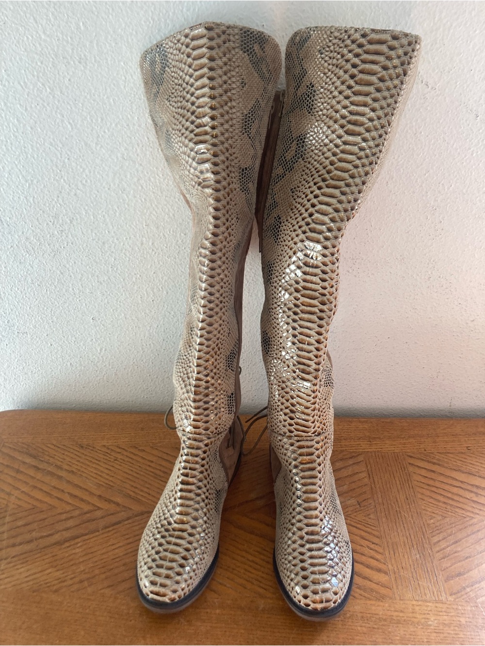 PIERRE DUMAS Over The Knee Faux Snakeskin and Suede Boots (8M)